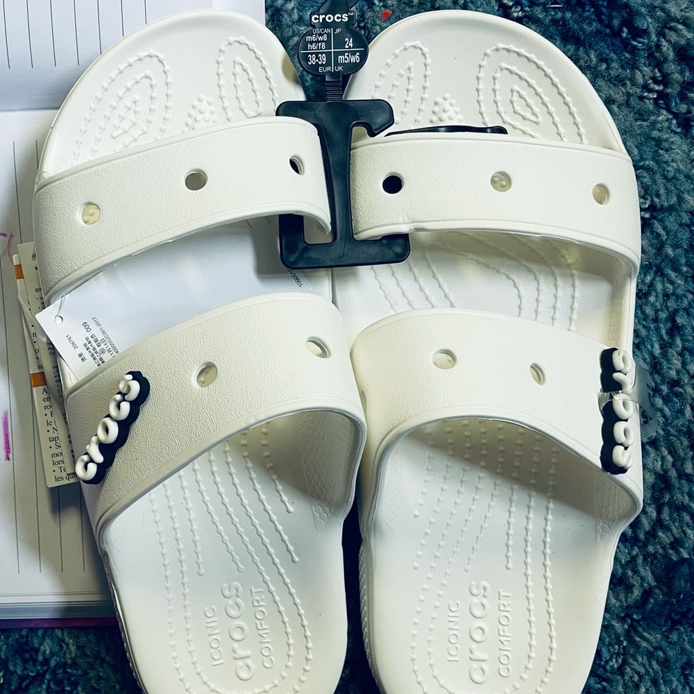 White double strap crocs M6 W8
